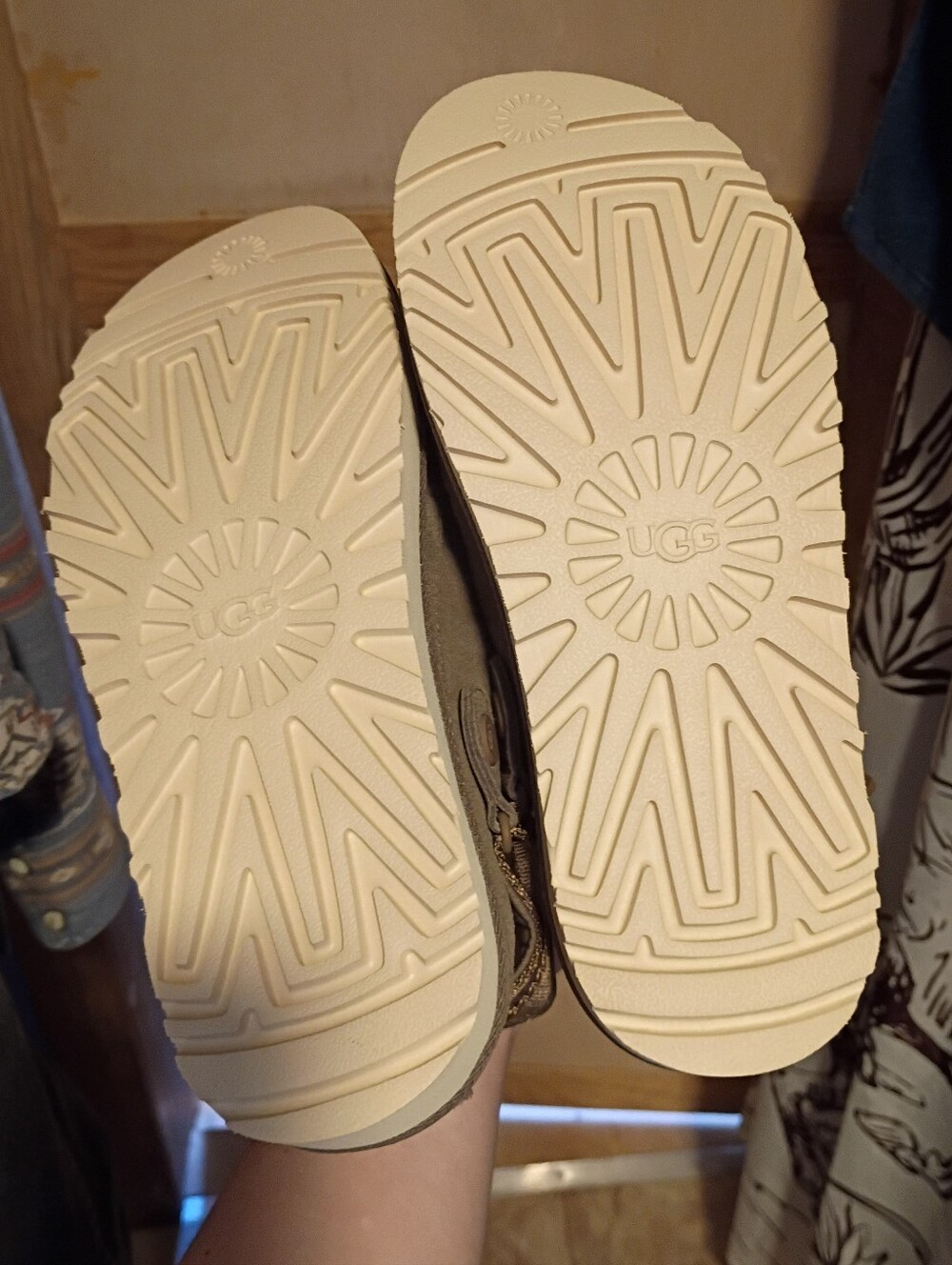 UGG Grey Brown Suede Goldenstar Slip-On Clogs - Picture 6 of 11